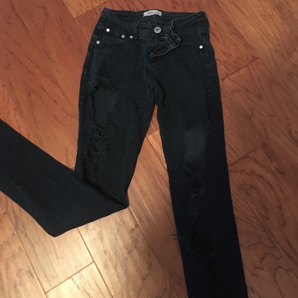 Black faded denim ripped jeans