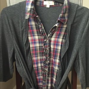 Plaid and gray belted shirt