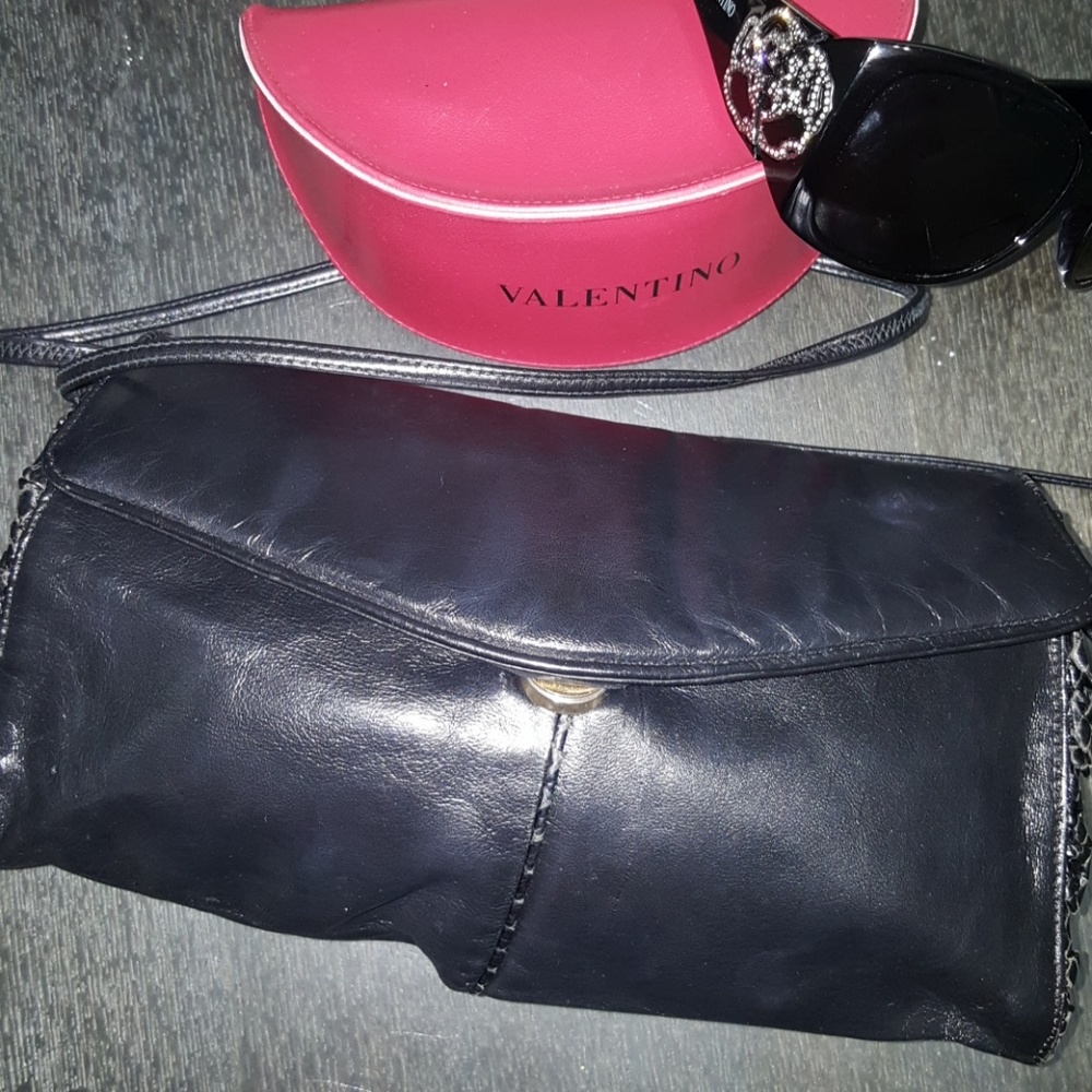 Black vintage leather crossbody clutch