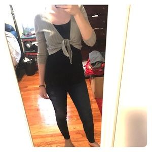 Three quarter sleeve, tie front crochet sweater