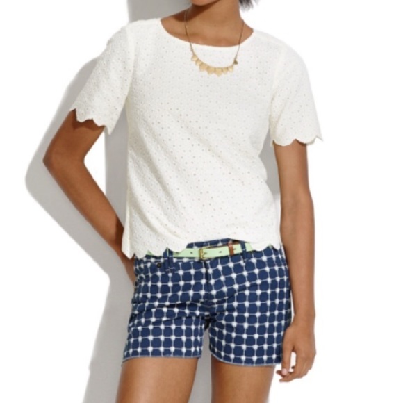 Madewell Navy White Grid Print Denim Shorts - Picture 2 of 8
