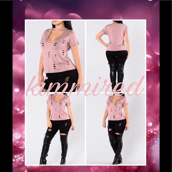 Pink/Mauve Distressed S/S Shirt~Untagged 2️⃣X (2X) - Picture 3 of 7