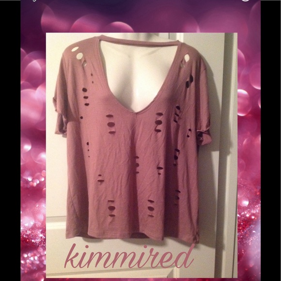 Pink/Mauve Distressed S/S Shirt~Untagged 2️⃣X (2X) - Picture 4 of 7