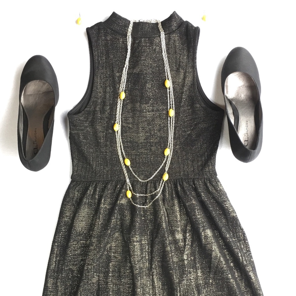 Black Metallic Knit Skater Dress By Aqua SZ XS