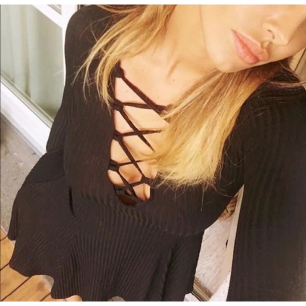 Brandy Melville Black Lace Up Dress