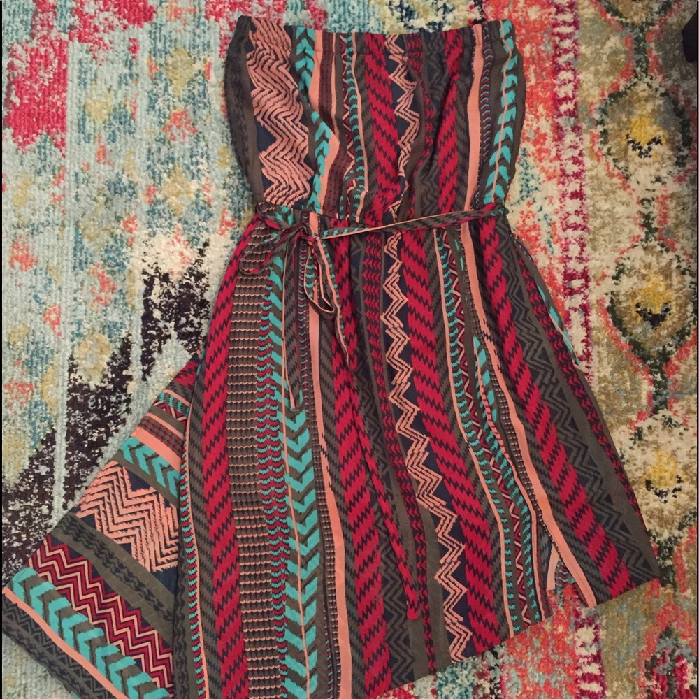 Printed tube top maxi dress with slit