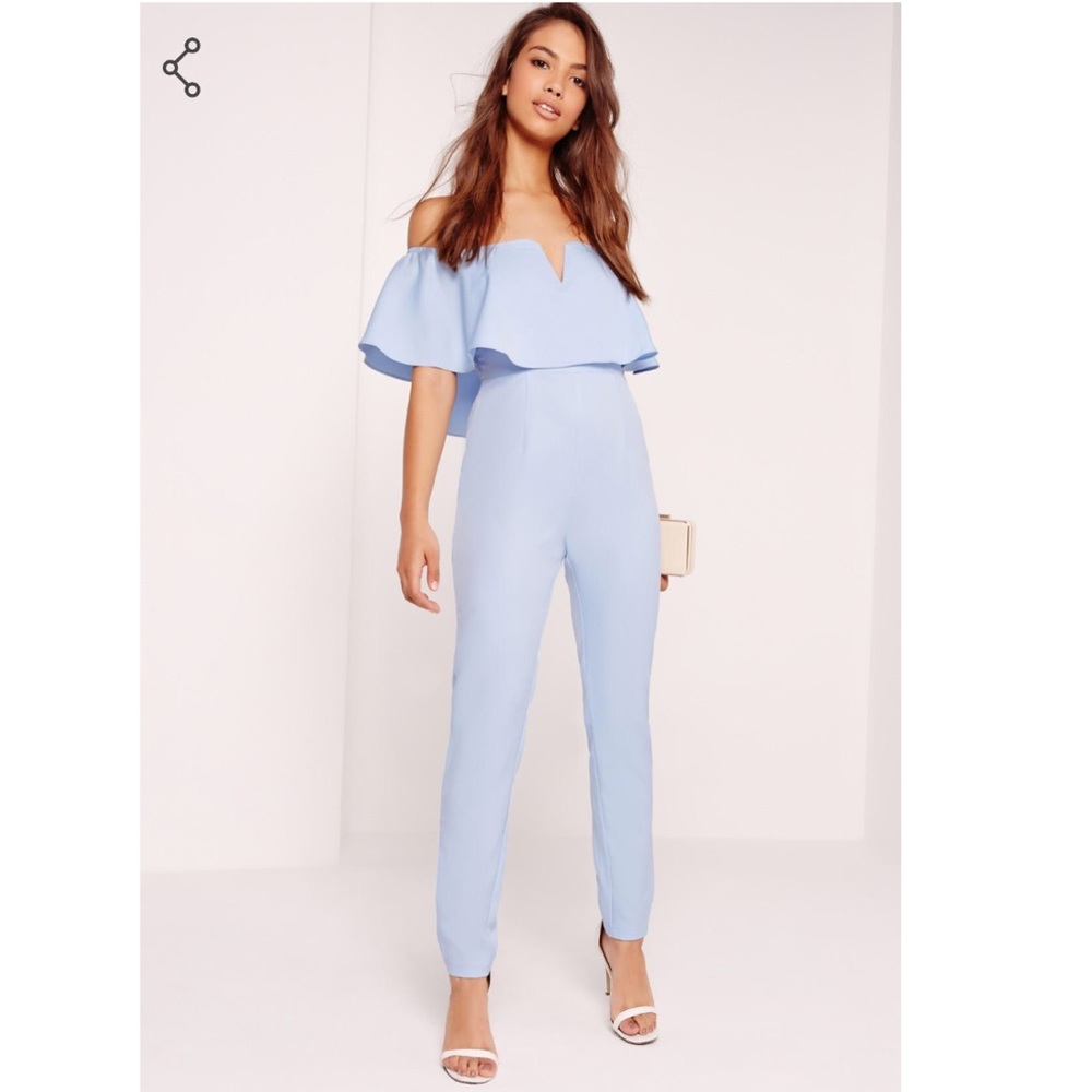 Blue Frill Detail Jumpsuit
