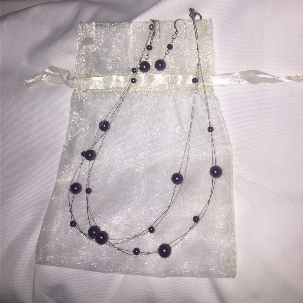 Purple and Silver Delicate Necklace & Earrings