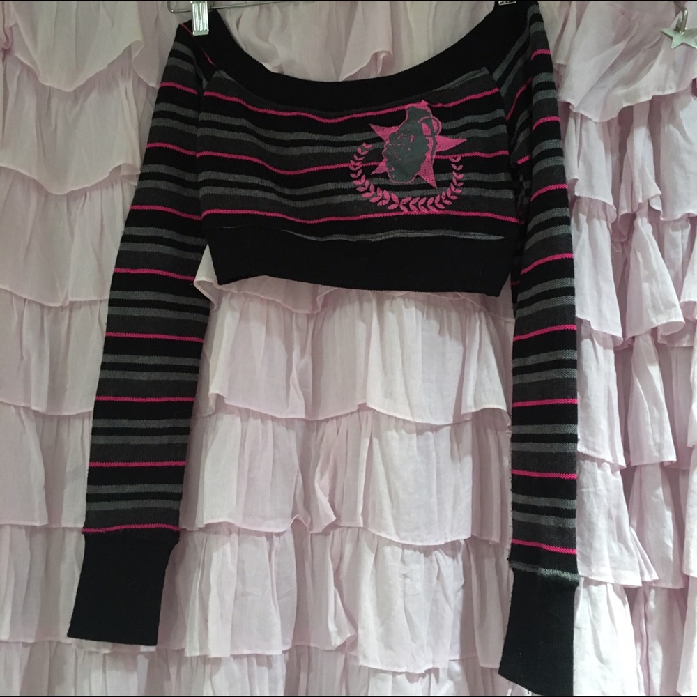 Vintage 90s punk long sleeve striped crop sweater