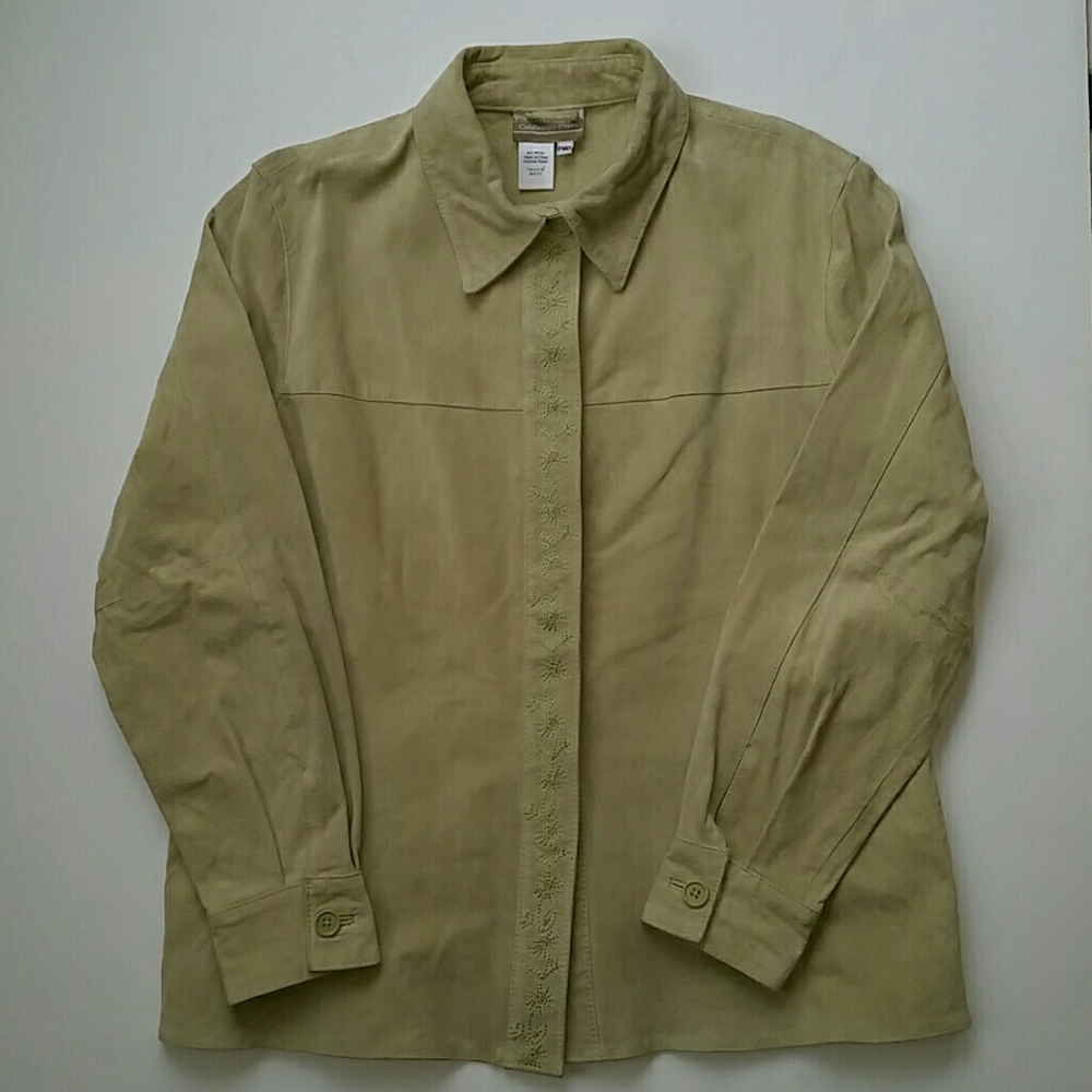 Coldwater Creek Lt Green Suede Shirt Jacket, Sz PM