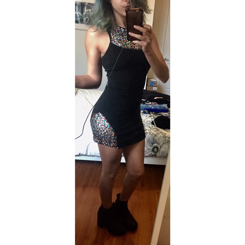 Bodycon Mini Dress Sequence+ Mesh Detail