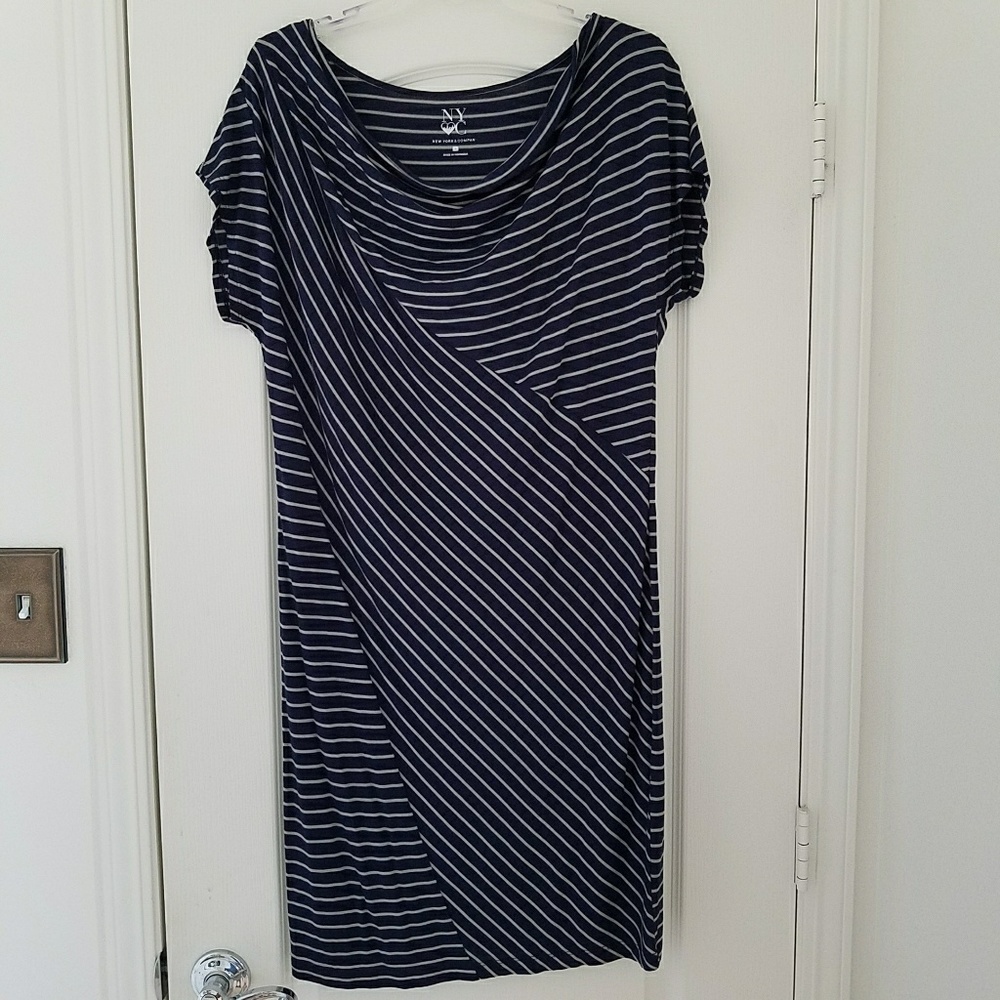 New York & Co Navy & Gray Drape Dress