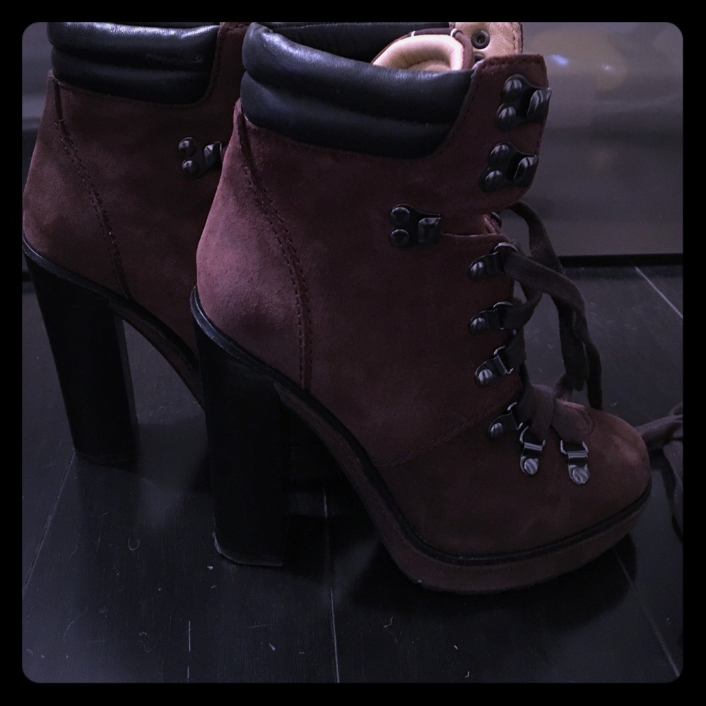 Brown Coach hiker style high heel boots