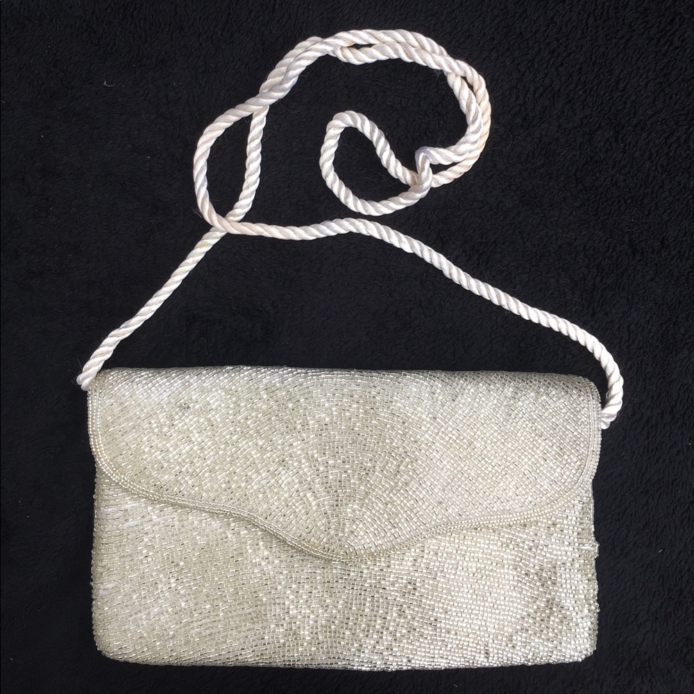 💎Mika Silver Beaded Clutch Satin Strap.