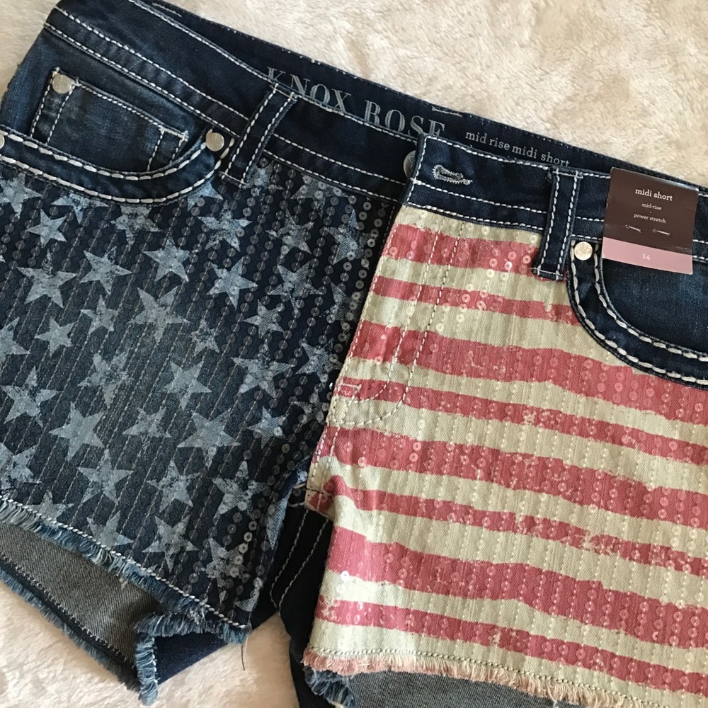 ❌SOLD❌NWT American Flag Shorts with Clear Sequins