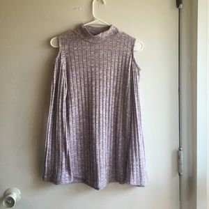 Mock-neck, open-shoulder, long sleeve top