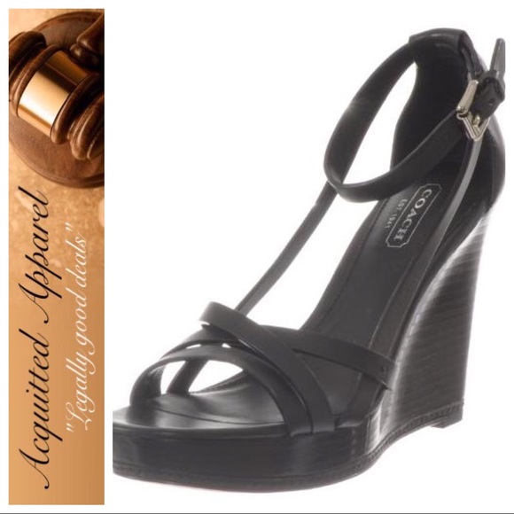 [Coach] Marlena Black Leather Wedge Heels - Picture 2 of 8