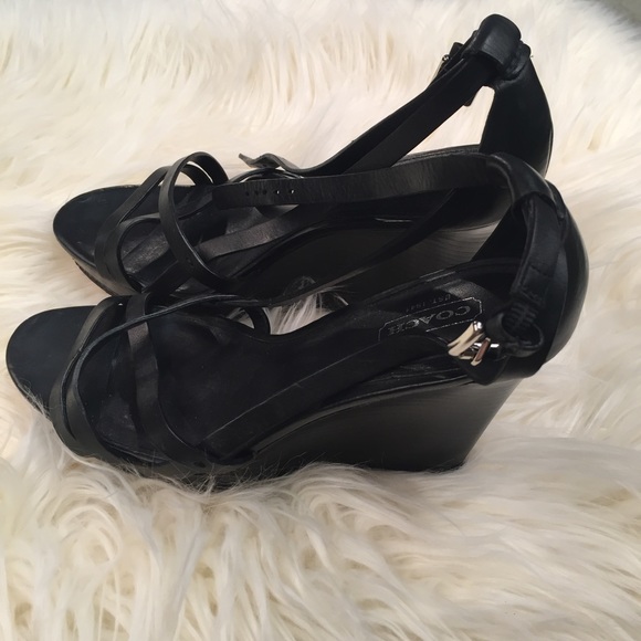 [Coach] Marlena Black Leather Wedge Heels - Picture 4 of 8