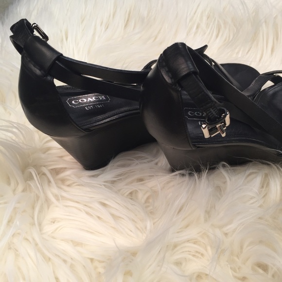 [Coach] Marlena Black Leather Wedge Heels - Picture 6 of 8