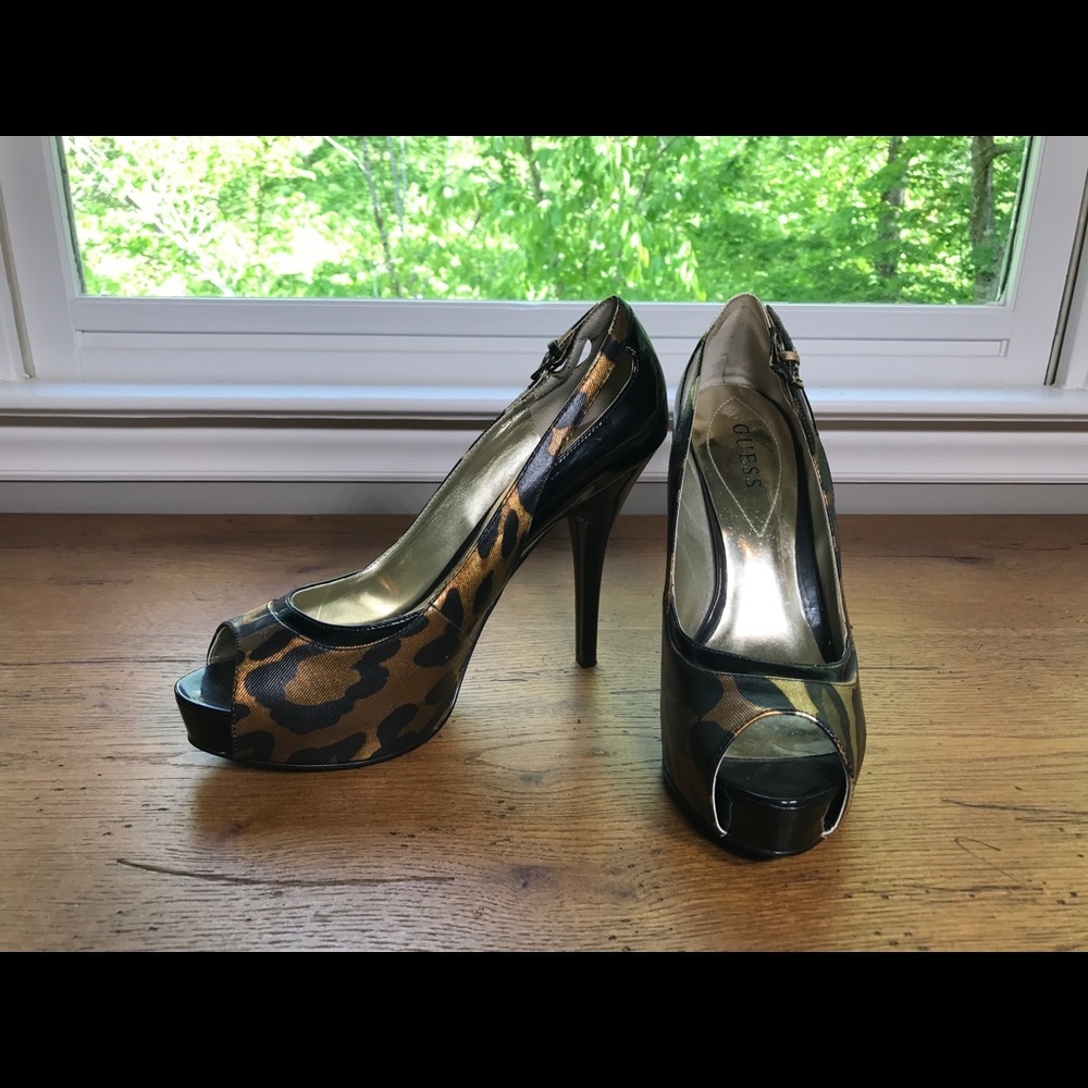Guess Faux Animal Print Peep Toe Pumps