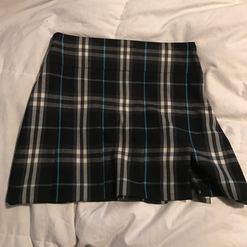 Burberry plaid pleated skirt.