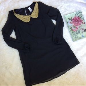 Chiffon Shift Dress w Peter Pan Collar szS Black