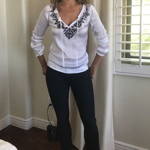 Black and white silk top