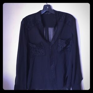 BCBGMAXAZRIA sheer Blouse with lace.