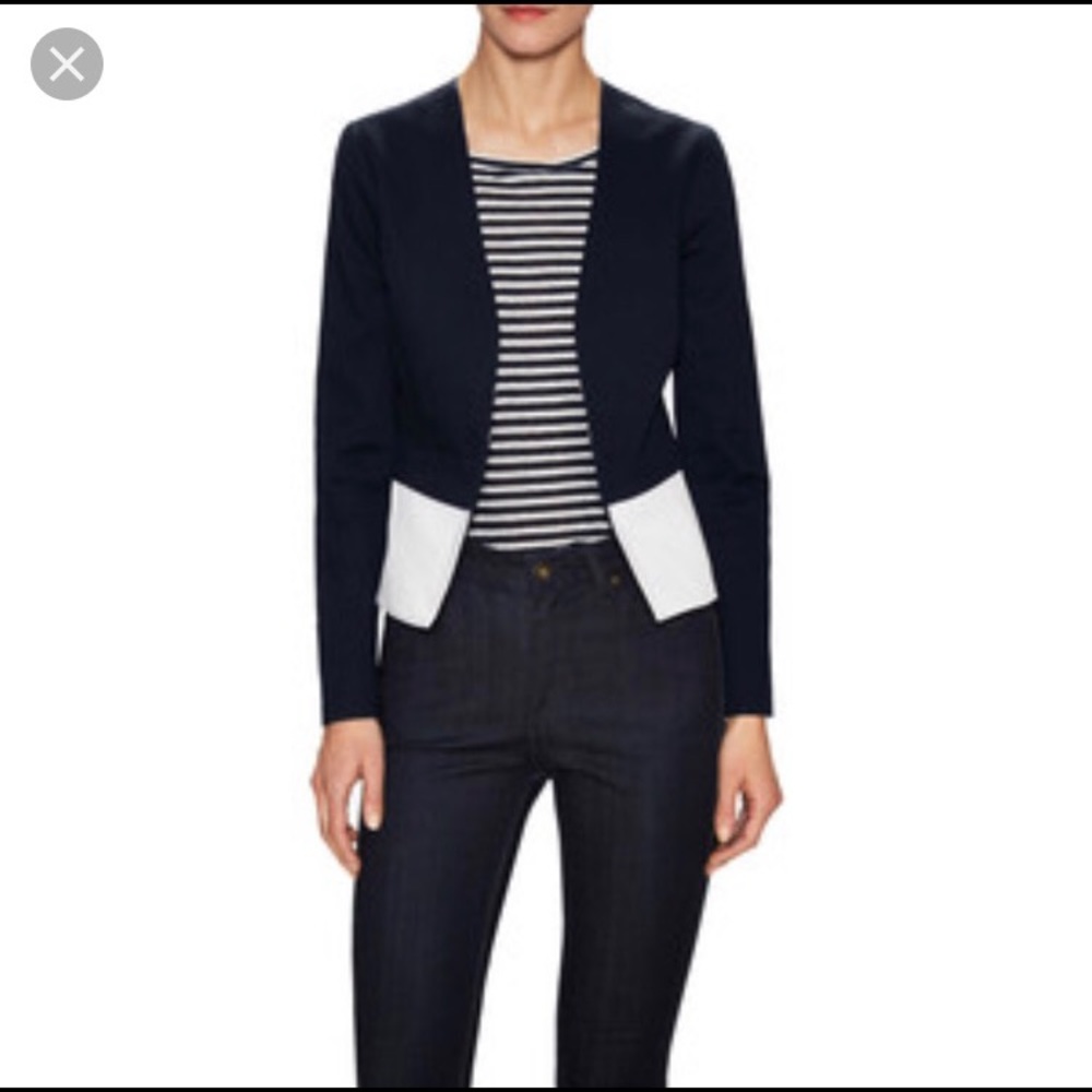 AVA & AIDEN Navy/White Peplum Jacket Size 6