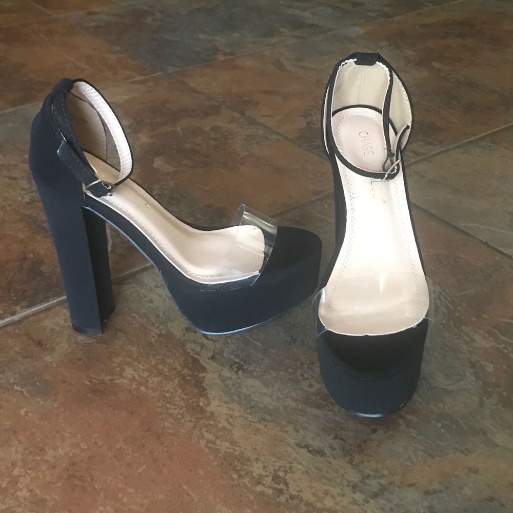 Black Clear Strap Chunky Platform Heel - Picture 5 of 7