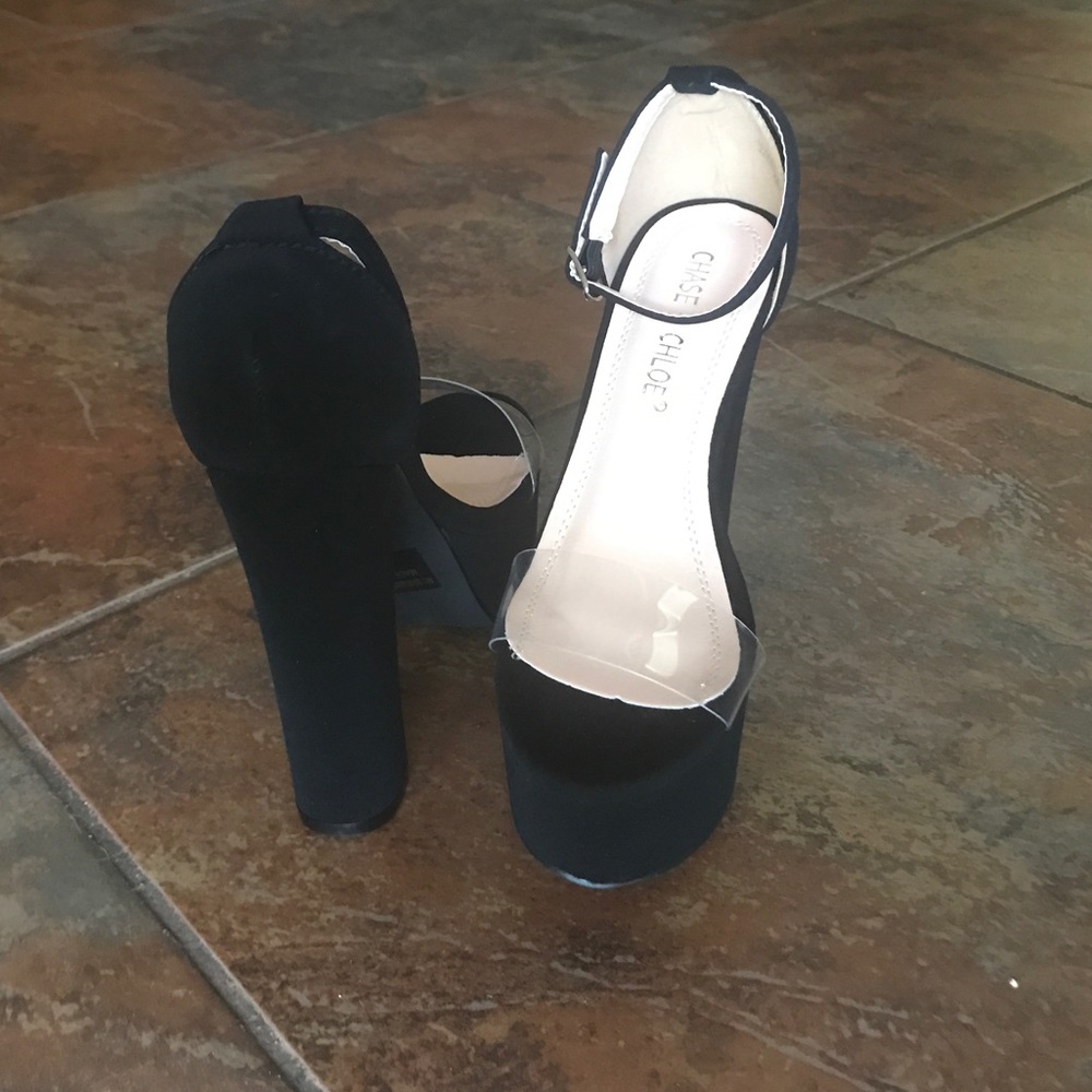 Black Clear Strap Chunky Platform Heel - Picture 6 of 7