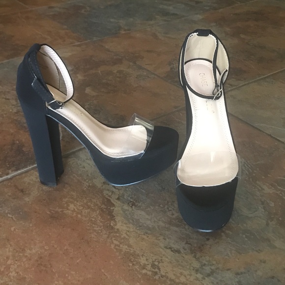 Black Clear Strap Chunky Platform Heel - Picture 5 of 7