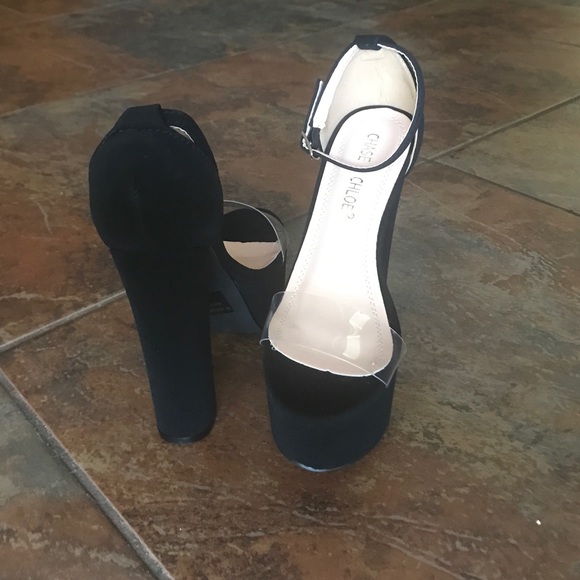 Black Clear Strap Chunky Platform Heel - Picture 6 of 7