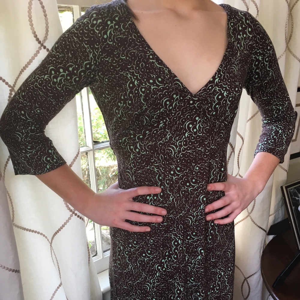 Tocca Brown & Light Green Cotton Wrap-Like Dress