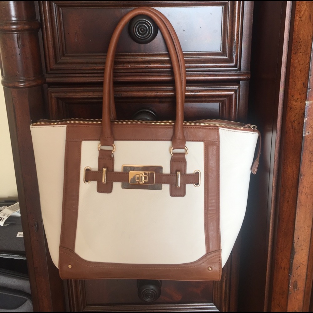 Aldo white and brown purse