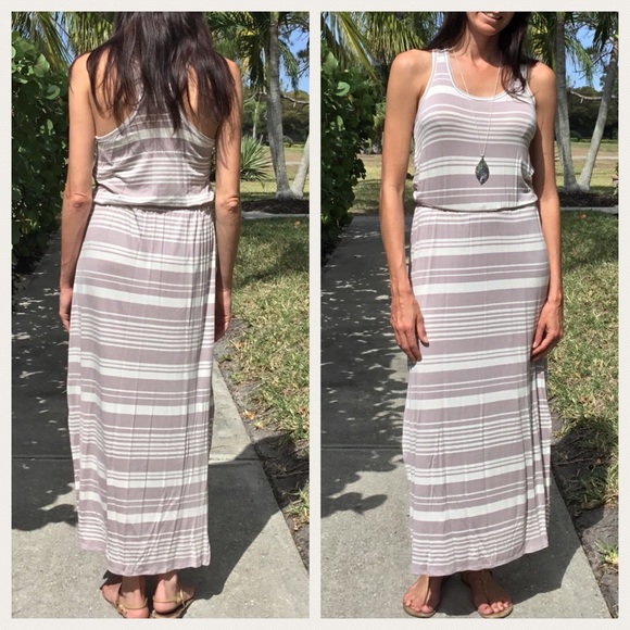 Taupe Striped Maxi Dress - Picture 2 of 3