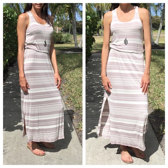 Taupe Striped Maxi Dress - Picture 3 of 3