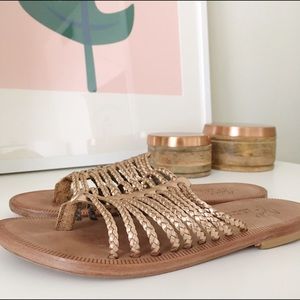 Joie Rose Gold Braided Leather Flat Sandals