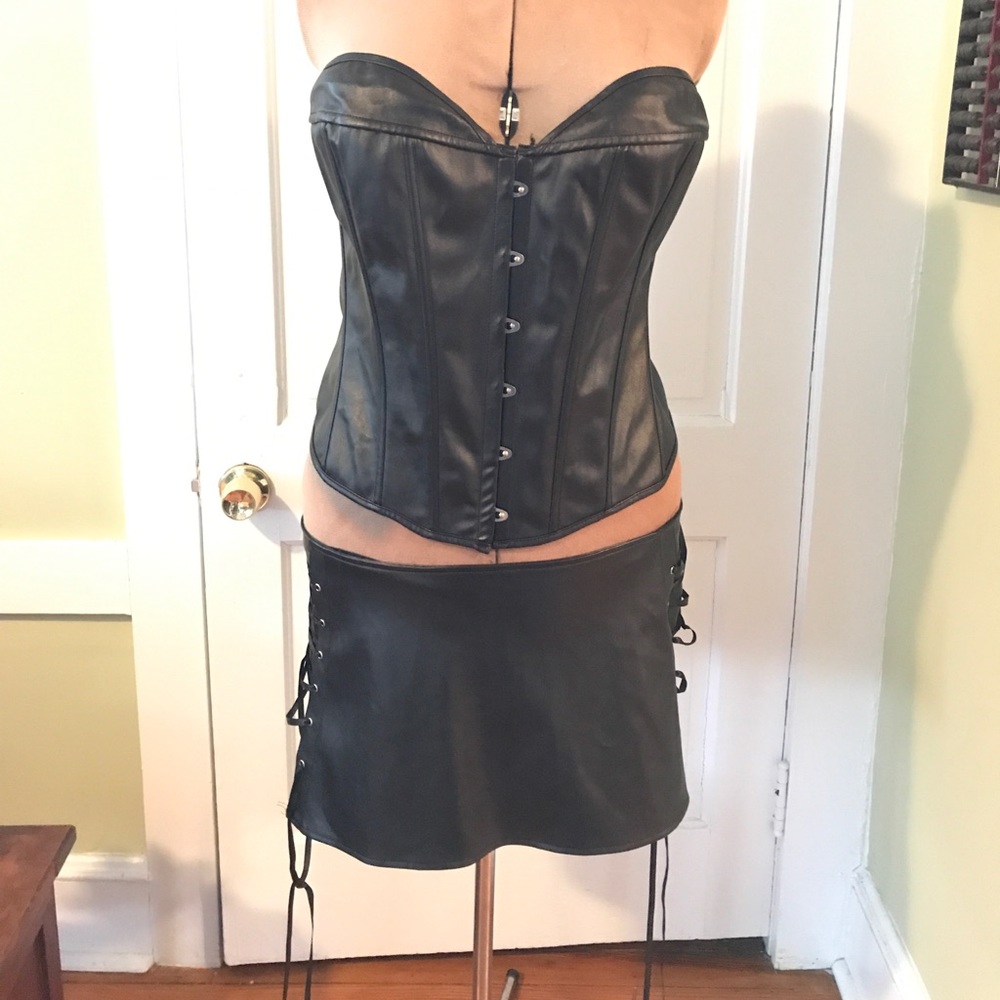 Pleather corset and corseted skirt