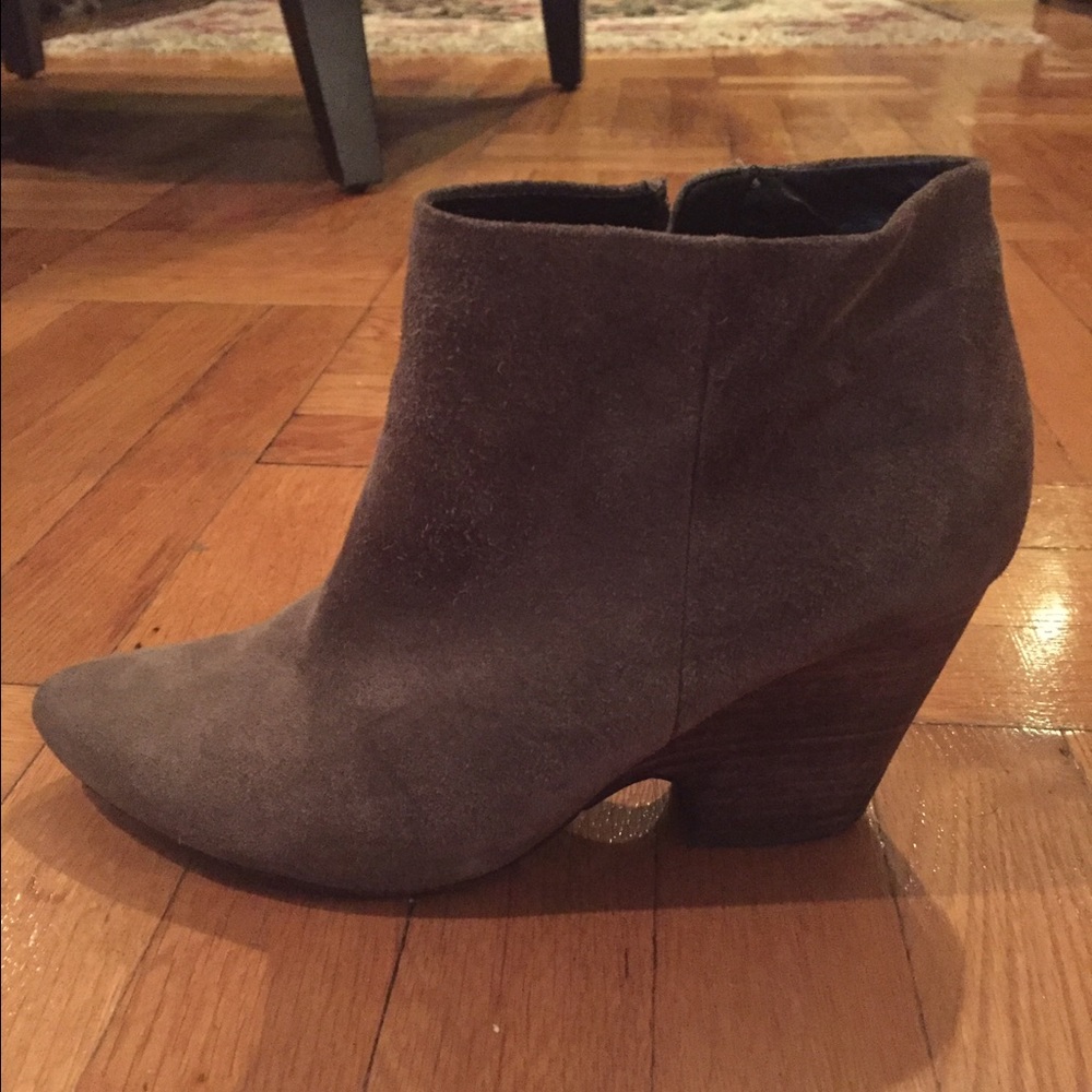Grey suede booties.