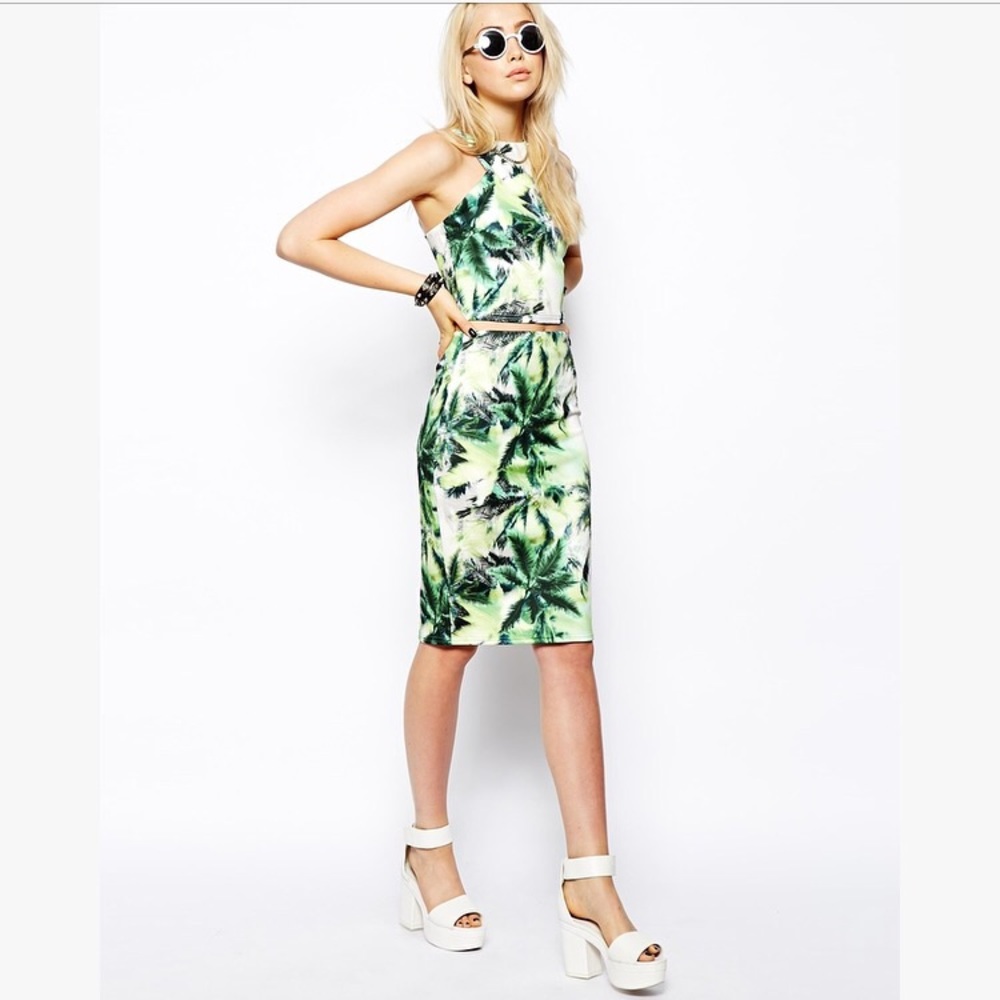 ASOS Crop Top + Midi Skirt Palm Tree Print (SET)
