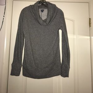 Silver shimmer cowl neck sweatshirt with pockets