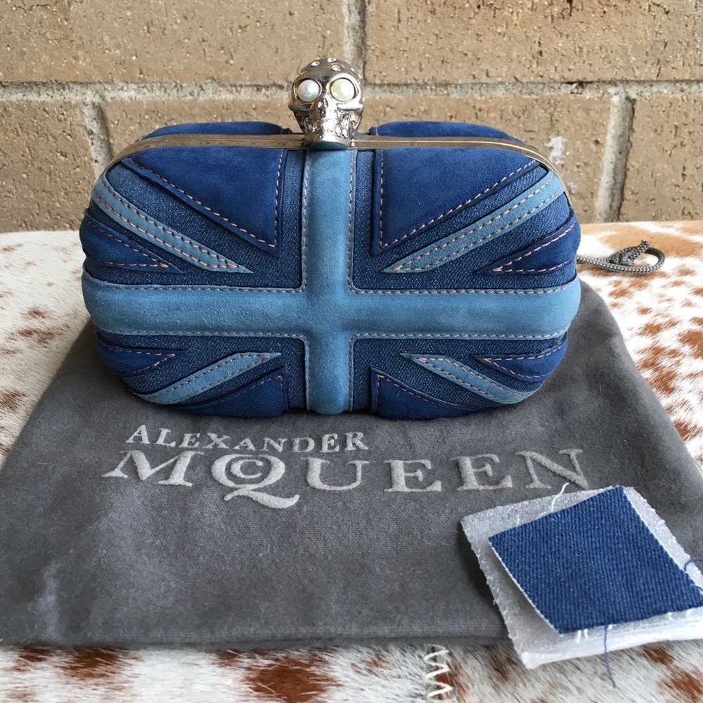 Alexander McQueen Denim Britannia Skull Box Clutch