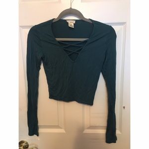 Teal Lace Up Crop Top