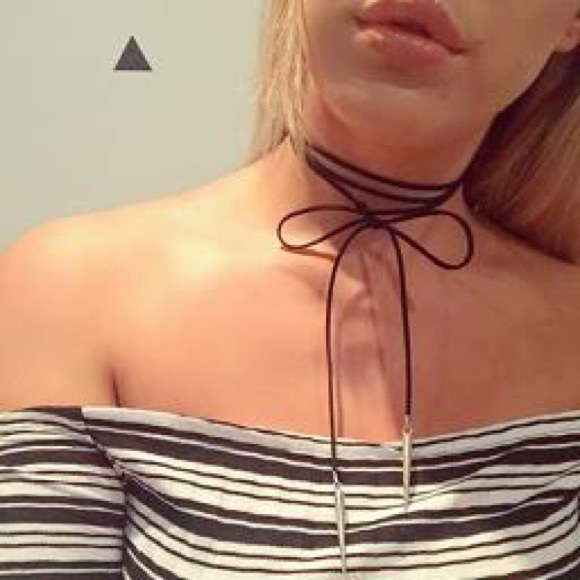 Brown Leather/Suede Choker with Silver Spikes - Picture 2 of 2