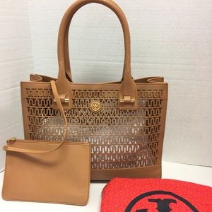 Tory Burch Tan Leather Perforated Tote