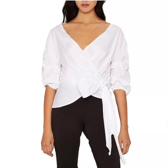 Tops - Wrap Tie Front Blouse Cinched 3/4 arms