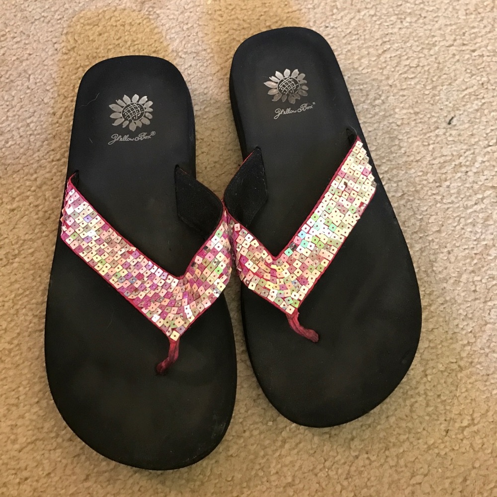 Pink sparkly flip flops
