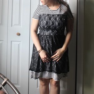 Lola Skye London striped lace overlay skater dress