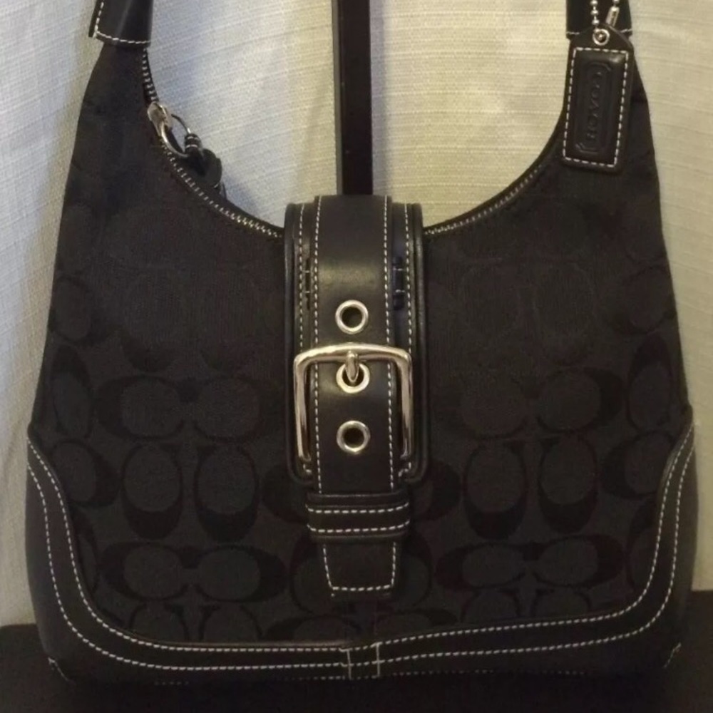 Coach signature Canvas Black Leather Trim purse